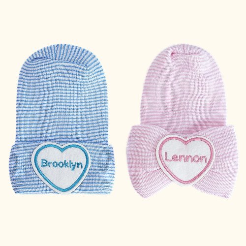 Personalized Stripe Infant Hospital Hat Beanie with Embroidered Name Newborn Baby Shower Gift for Baby Boys Girls - CALLIE