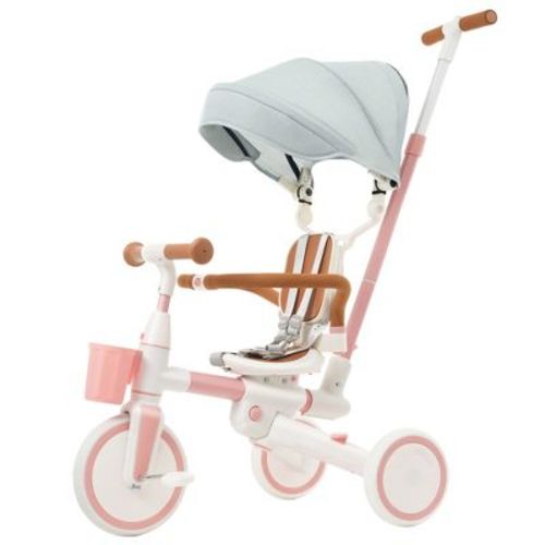 7 in 1 Stroller Baby Tricycle for 18-72 Months, Multifunctional Toddler Trike with Removable Push Rod, Canopy & Guardrail - ModernLuxe