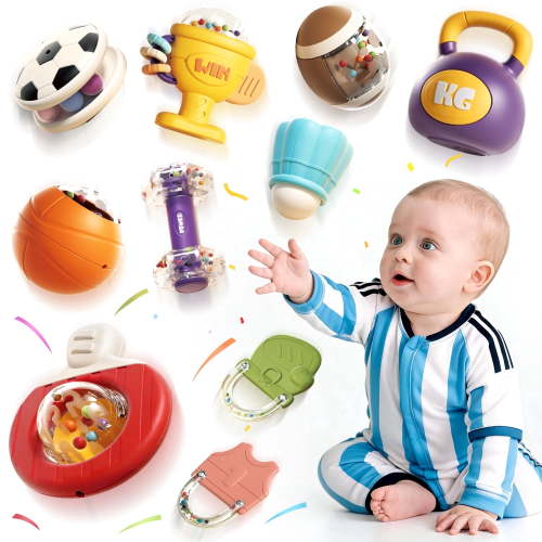 Caunedy 10pcs Baby Rattles & Teethers Set,Infant Shaker Rattle Toy,Newborn Infant Teethers Baby Toys Gifts for 3-6-12 Month Baby