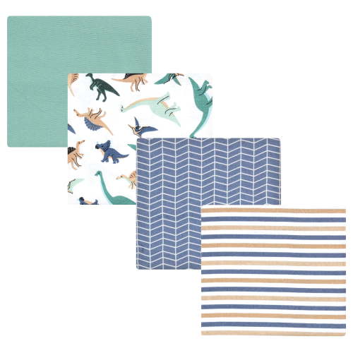 Luvable Friends Hudson Baby Flannel Receiving Blankets 4pk, Dinosaur Blue