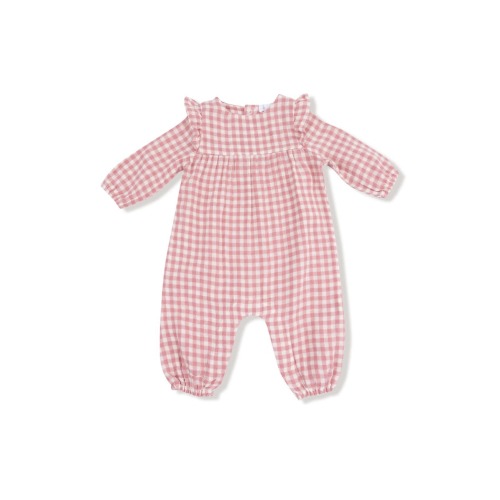 Rose Pink Plaid Organic Cotton Muslin Romper, 3-6M
