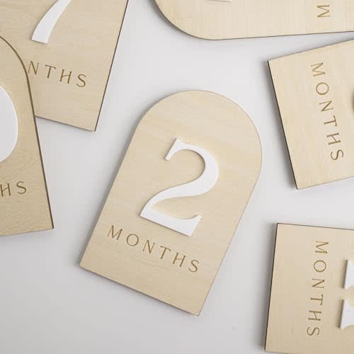 Baby Monthly Milestone Photo Sign, Wooden Floral Design with Pink Bows, Baby Girl Growth Tracker, 1-12 Months (Arch)