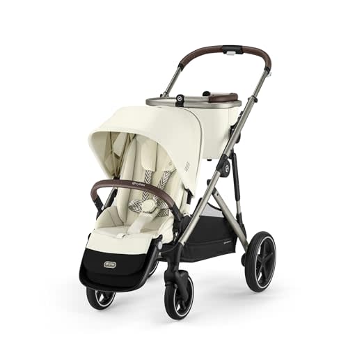 Cybex Gazelle S Stroller Modular Double for Infant and Toddler Includes Detachable Shopping Basket Over 20+ Configurations Folds Flat Easy Storage, Seashell Beige, 1.0 Count, 28.4 pounds