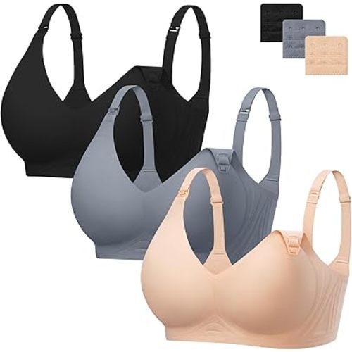 Angelhood 3 Pack Nursing Bras for Breastfeeding Seamless Pregnancy Maternity Bra Wireless Sleep Bralette with Extenders