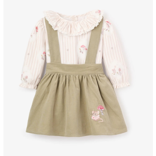 Magical Mouse Cameo Stripe Mini Cord Top + Pinafore Dress Set – Elegant Baby