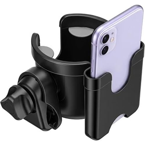 Suranew Universal Stroller Cup Holder, Adjustable Drink Holder with Phone Holder for Baby Stroller, Wheelchair, Walker, Bike, Scooter, Gifts for Family Member.