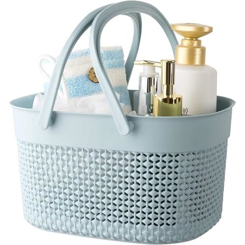 rejomiik Portable Shower Caddy Basket, Plastic Organizer Storage Tote with Handles Toiletry Bag Bin Box for Bathroom, College Dorm Room Essentials, Kitchen, Camp, Gym, Blue