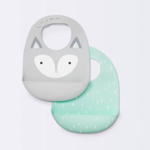 Silicone Bibs with Decal - 2ct - Cloud Island™ Gray Fox & Green Arrows