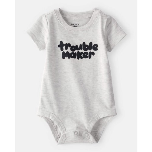 Baby Boy 'Trouble Maker' Short-Sleeve Graphic Bodysuit - Grey | Carter's