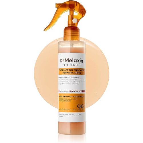 Dr.Melaxin Peel Shot Kojic Acid Turmeric Body Exfoliator Spray 6.76 fl.oz - AHA PHA Niacinamide Body Scrub for KP Bumps, Dark Spots, Uneven Skin Tone, Dead Skin, Korean Skin Care