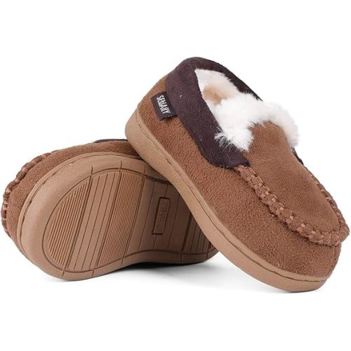 Toddler Kids' Moccasin House Shoe with Indoor Outdoor Memory Foam Sole Protection Slipper U722WLFX-0914