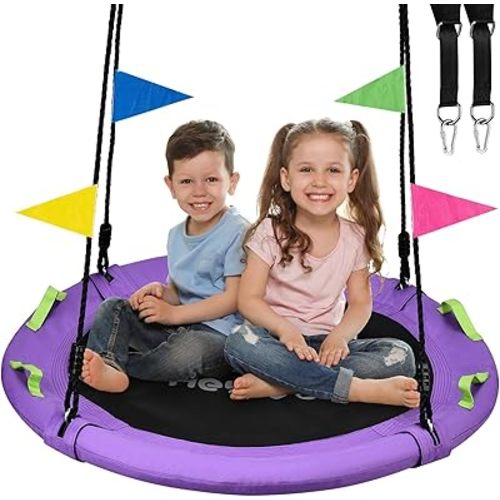 HeyZoo Tree Swing, Saucer Swing 40 Inch for Kids, 900lbs Weight Capacity, with Adjustable Hanging Straps, for Backyard and Outdoor Playground, Purple
