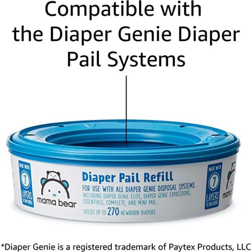 Amazon Brand - Mama Bear Diaper Pail Refills for Genie Pails, 1080 Count (4 Packs of 270 Count) - 270 Count (Pack of 4)