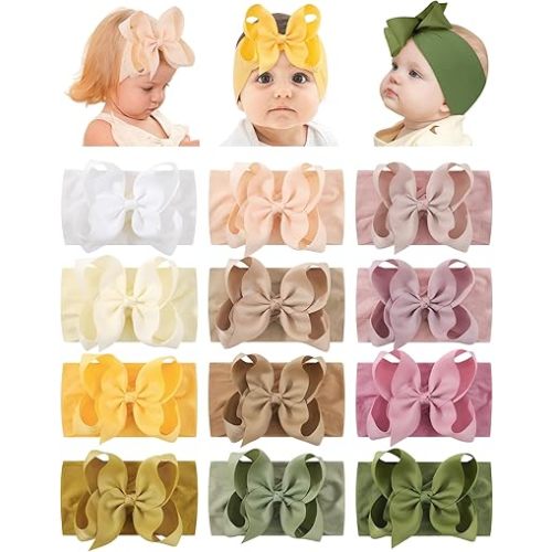 doboi 12PCS Baby Girl Bows Baby Headbands Ribbon Bow Nylon Headbands Hair Accessories Big Baby Bows for Baby Girls Infant Newborn Toddler
