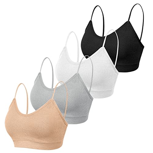 KCDDUMK 4 Pieces Cami Bras - Women's V-Neck Padded Seamless Straps Bralette Everyday Basic Sleeping Bra