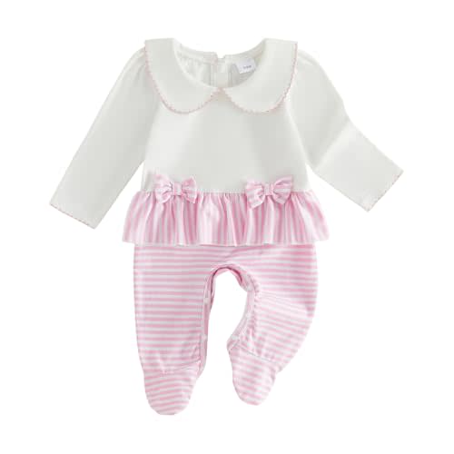 Socutebabe Newborn Baby Girl Fall Winter Clothes Coming Home Outfit Ruffle Romper Cute Ribbed Knit Jumpsuit Headband