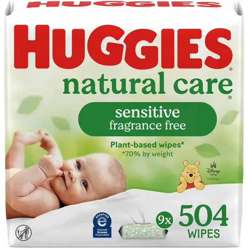 Huggies Natural Care Sensitive Baby Wipes, Unscented, Hypoallergenic, 99% Purified Water, 9 Flip-Top Packs (3 packs of 3), 504 Total Wipes (56 Wipes per pack), Packaging May Vary