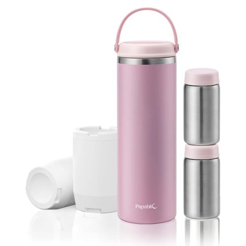 Papablic 360° CapsuleChill Breastmilk Cooler for 36H Safe Storage, Stress-Free Portable Breast Milk Chiller for Working Mom, 20oz Travel Cooler with 2pcs Stainless Steel Baby Bottles, Sakura Pink