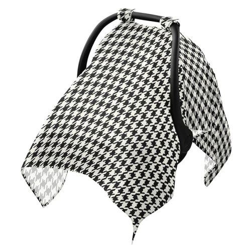 Classic Houndstooth Print Baby Car Seat Cover Infant Carseat Covers Cotton Lightweight Summer Stroller Cover Breathable Nursing Canopy for Newborn Girl Boy Babies