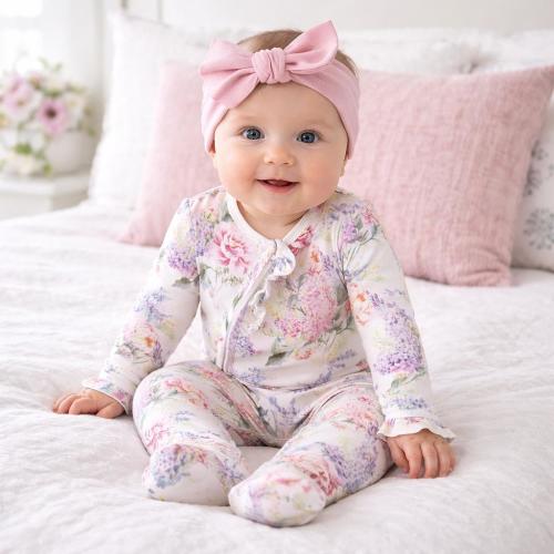 Dream Blossom Baby Girl Romper - Soft Bamboo Blend Zippered One Piece | Elegant Boho Baby Shower