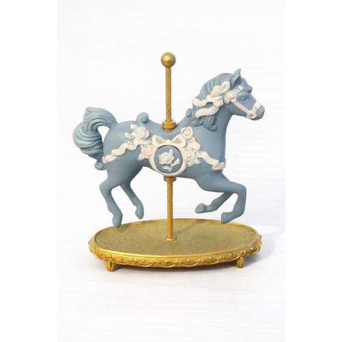 Vintage Franklin Mint Carousel Horse Figurine (1988) – Blue Floral Music Box Statue
