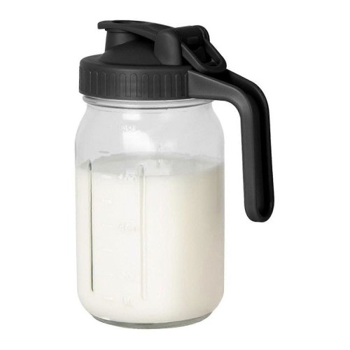32oz Glass Breastmilk Pitcher Dishwasher Safe Wide Mouth Jar for Easy Transfer Cleaning - Black