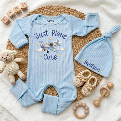 Just Plane Cute Baby Bodysuit and Hat, Funny Airplane Baby Bodysuit, Pilot Baby Outfit, Newborn Baby Boy Clothes, Airplane Baby Shower Gift