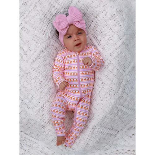ORGANIC 2-WAY ZIP ROMPER - pink pumpkin stripe