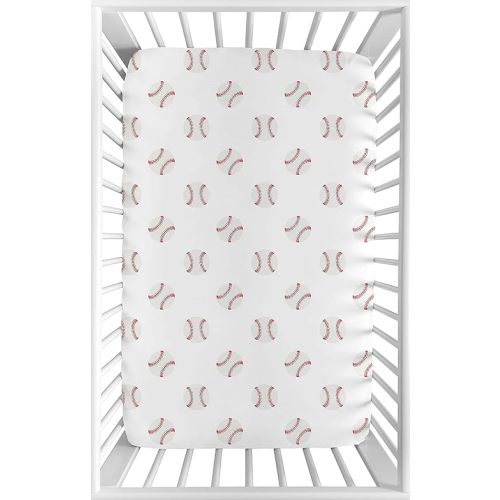 Sweet Jojo Designs Baby Fitted Mini Crib Sheet (Red/White Baseballs) for Boys, Newborn/Infant Nursery, Play Yards, Portable Cribs (Sport, Americana, Classic Sports Theme for Baseball Patch Collection)