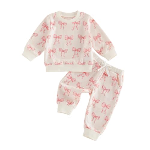 Toddler Girl Fall Clothes Outfit Long Sleeve Sweatshirt Pants Set | Toddler Baby Girl Clothes Infant Fall Winter Outfit Bow Long Sleeve Sweatshirts Pants 2 Pcs Set Little Girls Clothing Set