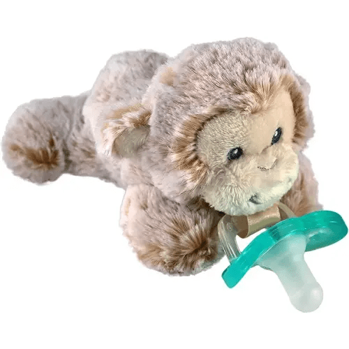 RaZbaby JollyPop Pacifier, Holder w/Detachable Baby Pacifier, Stuffed Animal RaZbuddy, All Ages 0M+, 100% Medical Grade USA Made Silicone, Machine Washable, Textured & Easy to Hold – Monkey