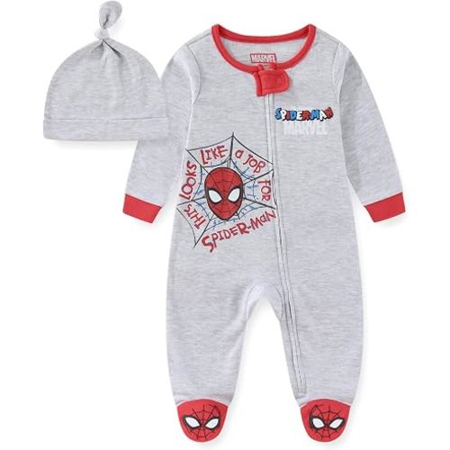 Marvel Spider-Man Baby Boys Footies Coverall Romper with Cap for Infants