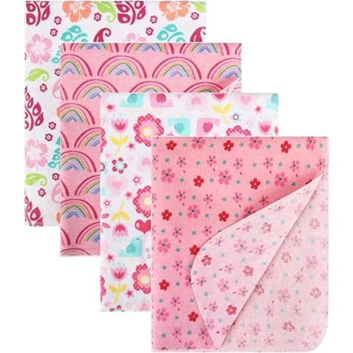 New Flannel Receiving Blankets 4 Pcs, Baby Swaddle Blankets, Infant Flannel Blanket 30 X 30 Inch for Boy or Girl (Style3)