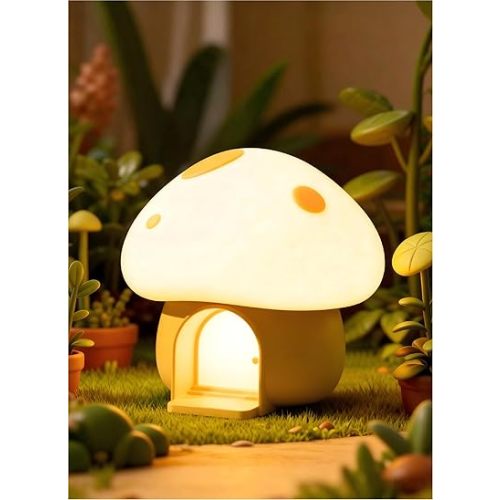 Kids Night Light, Mushroom Bunny Silicone Nursery Lamp, Tap Control 3-Level Dimmable, 30/60Min Timer, 1200mAh Rechargeable Cordless LED Bedside Sleep Light for Toddler Baby Bedroom
