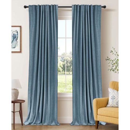 Dusty Blue Total Blackout Curtains for Bedroom 84 Inches Long, Stone Blue