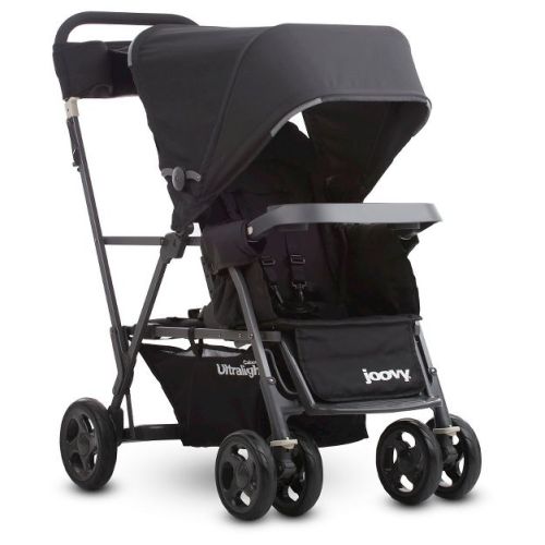 Joovy Caboose Ultralight Sit Stand Double Stroller - Black: Infant Car Seat Compatible, 90 lbs Capacity, Aluminum Frame