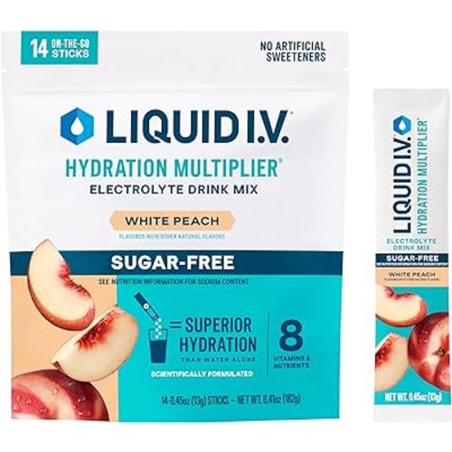 Liquid I.V.® Hydration Multiplier Sugar-Free - White Peach | Electrolyte Powder Drink Mix | 1 Pack (14 Servings)