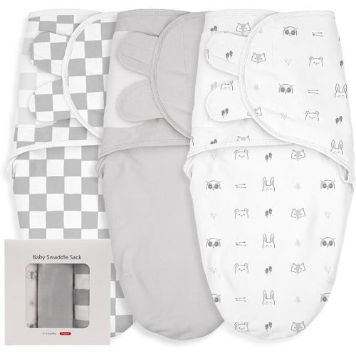 Baby Swaddle Sleep Sacks 3-Pack, Newborn Organic Cotton Swaddle Wraps with Adjustable Wings, Breathable Swaddling Blankets for 0–3 Months, Soft Infant Sleep Essentials