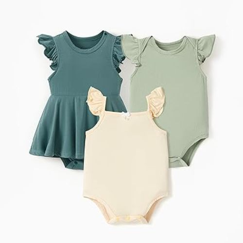 PATPAT Baby Bodysuits 3-Pack - Soft Bamboo Viscose - Summer Clothes for Newborn Infant Boy and Girl