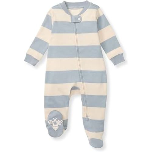 Burt's Bees Baby Boys Sleep and Play Pajamas, 100% Organic Cotton, One-piece PJs, Diagonal Zip Up Loose Fit Footie