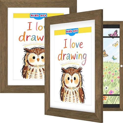 FrameWorks 2-Pack, 10" x 12.5" Dark Oak Wooden Kids Art Frame with Magnetic Door – Display for 3D Artwork, Photos, Crafts – Gallery Style Edges Wall Decor for Home, Playroom, Easy Access Frame