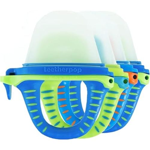 Teetherpop Fillable Freezable Teethers for Babies - Breastmilk Teether with Spill-Proof Sippy Slits – Teething Popsicle for Baby, Liquids & Purées, Cooling Teething Relief Feeder Pacifier - Blue Set