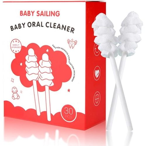 Baby Tongue Cleaner Gauze - Baby Toothbrushs Soft Spiral Brush Head Disposable Oral Cleaning Stick with Paper Handle, Infant Gum Mouth Cleaner, Newborn to 2 Years, 30 Count