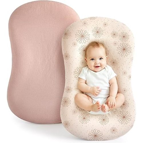 Termichy Baby Lounger Cover Muslin: Skin-Friendly Slipcover for Snuggle Me Lounger - Removable & Machine Washable for Daily Use - Snug Fit & Zipper-Free Baby Lounger Cover for Newborn Girls