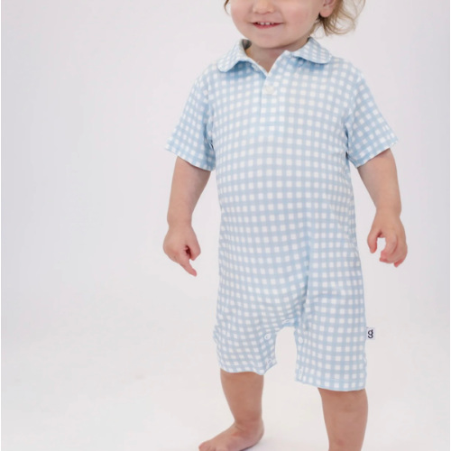 SS Polo Romper - Gingham in Cottage Blue – Goosies
