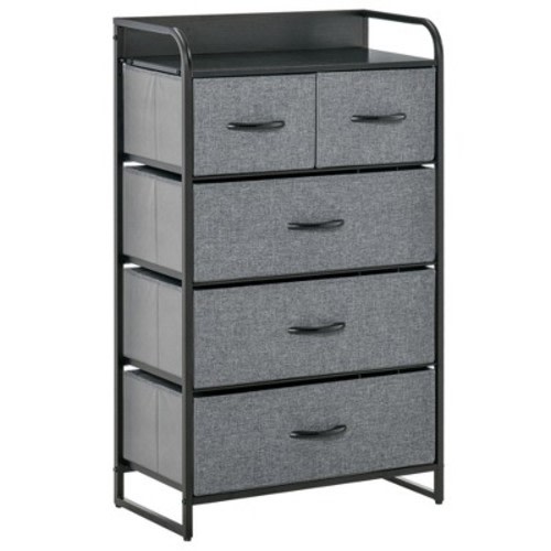 HOMCOM 5-Drawer Fabric Dresser Tower, 4-Tier Storage Organizer with Steel Frame for Hallway, Bedroom and Closet, Gray