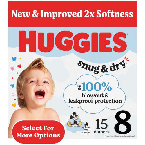 Huggies Snug & Dry Baby Diapers, Size 8 (46+ lbs), 15 Ct (Select for More)