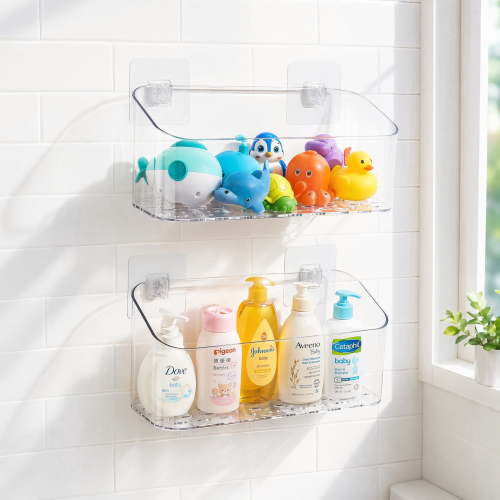 Bath Toy Storage Holder Bathtub Toy Organizer, Large Capacity Shower Caddy for Bathroom, Clear, 2 Pack