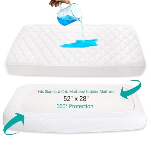 2 Pack Crib Mattress Protector Waterproof Crib Sheets Fitted Mattress Pad Cover Absorbent Crib/Toddler Mattress Protector Sheet Quilted, White, 52" x 28"