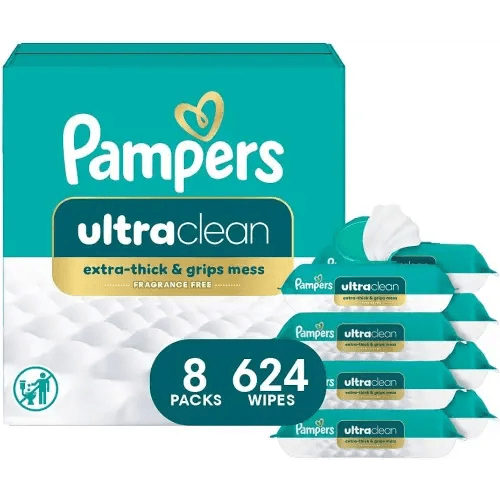 Pampers Ultra Clean Baby Wipes (Previously 'Free & Gentle'), 99% Water, Hypoallergenic, Unscented, 100% Plant Based, Plastic-Free, 624 Baby Wipes Total (8X Flip-Top Packs) [Packaging May Vary]